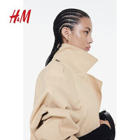 H&M女装短外套春季气质斜纹布短款海军大衣外套1209971 米色 S