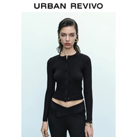 UR【HOT】秋冬款女装简约坑条肌理感针织开衫UWB940017 正黑 S