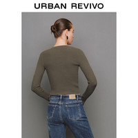 UR【HOT】秋冬款女装简约坑条肌理感针织开衫UWB940017 深棕色 XL