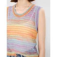 BASIC HOUSE/百家好彩色条纹针织衫2024夏季无袖镂空女小衫 紫色 M