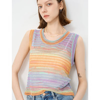 BASIC HOUSE/百家好彩色条纹针织衫2024夏季无袖镂空女小衫 紫色 L