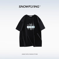 雪中飞 SNOW FLYING夏季女装纯棉T恤圆领百搭简约印花舒适透气短袖上衣宽松白色半袖 宝石黑 T8 L 140-165斤