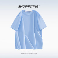 雪中飞 SNOW FLYING夏季女装纯棉T恤圆领百搭简约印花舒适透气短袖上衣宽松白色半袖 冰川蓝 T2 M 115-140斤