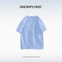 雪中飞 SNOW FLYING夏季女装纯棉T恤圆领百搭简约印花舒适透气短袖上衣宽松白色半袖 冰川蓝 T8 M 115-140斤
