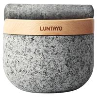日本Luntayo花岗岩石臼蒜臼子家用捣蒜器擂钵蒜泥捣药香料研磨器