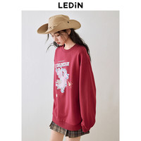 乐町晕染龙圆领卫衣女2024年春季新年红氛围感宽松套头卫衣 暗红(） M