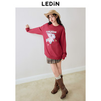 乐町晕染龙圆领卫衣女2024年春季新年红氛围感宽松套头卫衣 暗红(） L