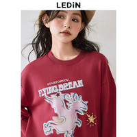 乐町晕染龙圆领卫衣女2024年春季新年红氛围感宽松套头卫衣 暗红(） S