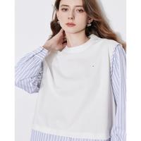 【活力休闲假两件】春秋女式时尚圆领拼接衬衫长袖卫衣内搭显上衣