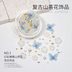 戈雅 gaoy 山茶花美甲饰品网红珍珠平底钻蓝色蝴蝶做指甲油装饰 NO.1 幻彩蝴蝶山茶花混合饰品 1件