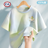 C&A女童短袖夏季2025扎染女大童纯棉t恤儿童半袖女 寻星K暮光蓝 140