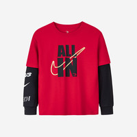 NIKE 耐克童装男女纯棉长袖t恤假两件儿童长t打底衫 学院红 140 /68 【身高128-140cm】