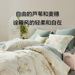 LOVO 乐蜗家纺 罗莱生活 国风全棉四件套纯棉床单被套双人床上用品1.8米 新疆全棉-轻风徐来 绿