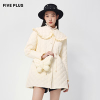 5+【FIVE PLUS 奥莱】娃娃领夹棉外套女中长款抽绳收腰配包包女冬装