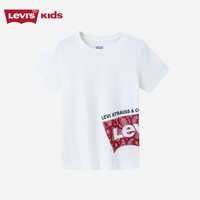 LEVI'S李维斯男女童装短袖T恤夏腰果花蝙蝠标logo上衣 明亮白 140/68 