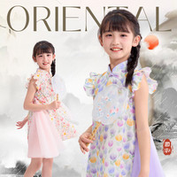 小猪班纳女童连衣裙夏季2025年中大童中国风裙子荷叶边儿童洋气公主裙 绿/纯色 150