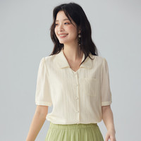 茵曼(INMAN)法式通勤短袖衬衣女夏季气质高级感舒适百搭薄款衬衫上衣 淡香杏 L