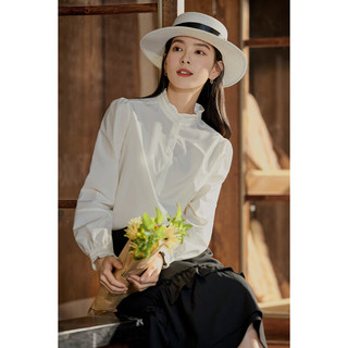 茵曼法式立领秋女装气质洋气显瘦泡泡袖衬衫上衣