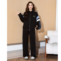 唐狮运动套装女2025开春黑色休闲运动套装开衫卫衣立领外套D8