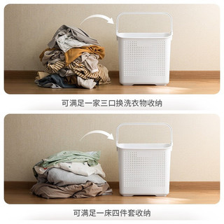 懒角落多层脏衣篮浴室多层置物架卫生间可移动滑轮手提脏衣篓玩具收纳筐 大号 白色