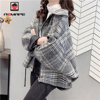 AEMAPE外套女2025年春秋冬季盐系毛呢格子短外套女装韩版上衣 深灰 3XL