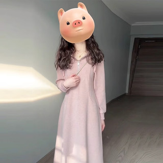 圣保美粉色针织卫衣连衣裙秋冬季女装2024长袖连帽气质裙子长裙显瘦 粉色 2XL码