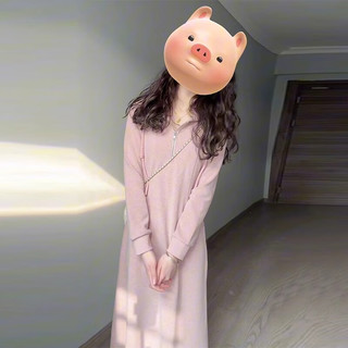 圣保美粉色针织卫衣连衣裙秋冬季女装2024长袖连帽气质裙子长裙显瘦 粉色 2XL码