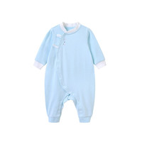 英氏（YEEHOO）婴儿衣服新生儿连体衣赛柔丝5A抗菌男女宝宝哈衣爬服四季 微蓝色YLAAJ01015A 80CM