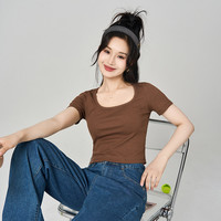 NOME（服饰）女装正肩短袖t恤女小圆领小众撞色2024夏季辣妹 黑色ZB2WA7007 均码