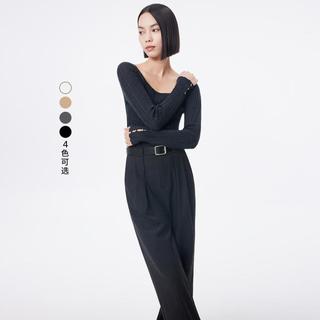 丽丽 LILY初秋款可机洗全绵羊毛通勤复古方领修身针织衫打底衫