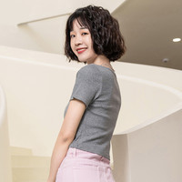 NOME（服饰）女装正肩短袖t恤女小圆领小众撞色2024夏季辣妹 黄色ZB2JA5001 均码