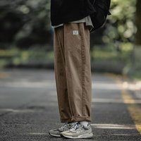 法都蒙纯棉日系潮牌工装裤男复古直筒宽松抽绳束脚长裤春秋潮流休闲裤子 蓝灰色 2XL