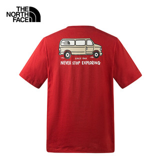 北面（The North Face）短袖T恤男款圆领纯色舒适透气半袖宽松户外春季|88GH POJ/红色 M /170 M/170