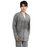 猫人【简约格纹】情侣睡衣男春季纯棉高级感长袖家居服套装新品