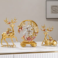 正想 福鹿百财 装饰品摆件 金色三件套