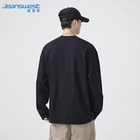 真维斯(JEANSWEST)长袖t恤男春季印花潮流休闲百搭上衣宽松长袖t恤男黑色