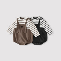 巴厘小猪男宝宝包屁衣春秋卫衣三角哈衣超萌可爱背带假两件连体衣婴儿春装 石墨灰 90cm