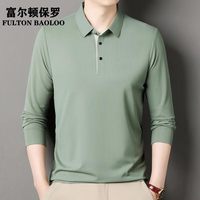 FULTON BAOLOO 富尔顿保罗男士长袖t恤2025年春季商务休闲纯色POLO衫中青年冰丝薄款体恤衫 (建议155到170斤穿)