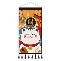布摩登 猫布艺挂画玄关客厅背景墙民宿挂毯墙画日式挂布遮挡布 财来猫 宽30高60厘米   ( 轻柔绒布材质