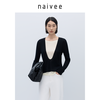 naivee纳薇25春老钱风假两件正肩合体羊毛针织T恤女 黑色 170/92A/XL