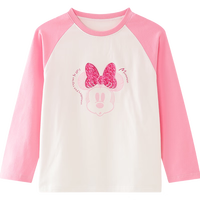 迪士尼（DISNEY）女童儿中大童插肩长袖T恤圆领舒弹柔打底上衣25春DB431AE09粉