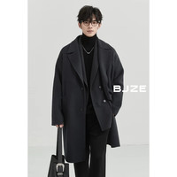 伯爵卓尔定织全羊毛双面呢大衣男中长款外套2024秋冬 漆黑 S 165
