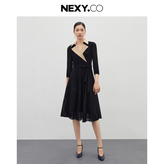 奈蔻 NEXY.CO 春季时尚设计感拼接气质西装小黑裙女