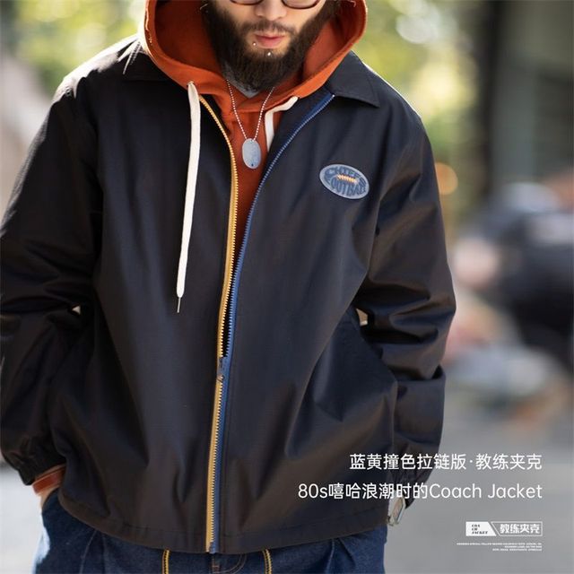 马登 工装 日系复古教练夹克抗皱cityboy撞色拉链翻领街头外套男春