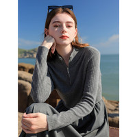 三彩2024冬季新款针织拼接立领拉链连衣裙收腰A字裙长裙时尚女 165/88A