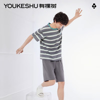有棵树 YOUKESHU睡衣男薄款莫代尔新款凉感抗菌夏条纹短袖套装家居服 莫奈灰 L