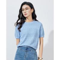 【清爽简约】夏圆领短袖针织衫女短款透气百搭上衣