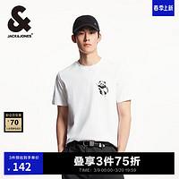 杰克琼斯 杰克·琼斯（JACK&JONES）男装25年短袖T恤男士夏季100%纯棉圆领潮流休闲卡通熊猫印花半袖 A06本白色 常规 M