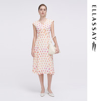ELLASSAY歌力思春夏桑蚕丝优雅无袖V领连衣裙女EWF341Y08900