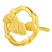 六福珠宝 松叶黄金耳钉(单只) 计价 约-配硅胶耳堵